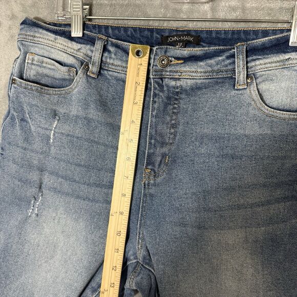 John Mark Jeans Women 12 Cropped Fringe Hem Boho Hippie Stretch Light Wash - Picture 5 of 8